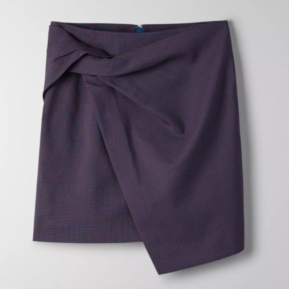 NWOT Aritzia Babaton Jethro Plaid, faux twist mini skirt - Picture 2 of 9